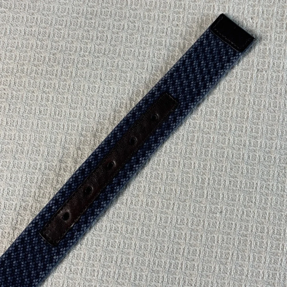 Tommy Bahama woven blue belt with brown leather trim size 44